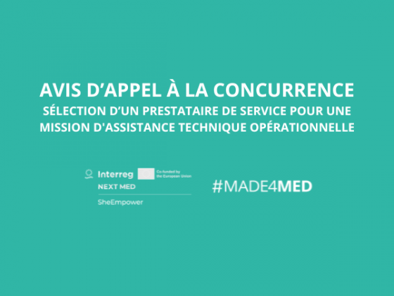 Avis d’appel à la concurrence – Assistance technique pour le projet européen SheEmpower (Interreg NEXT MED)